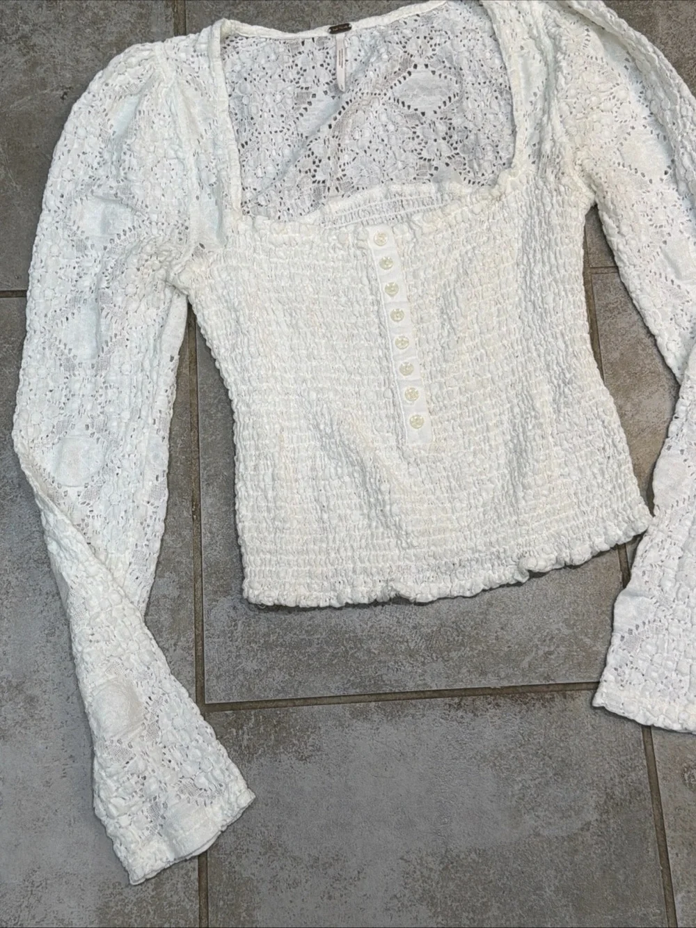 Free People Convection In White Long Sleeve Peasant Style Lace Size Small